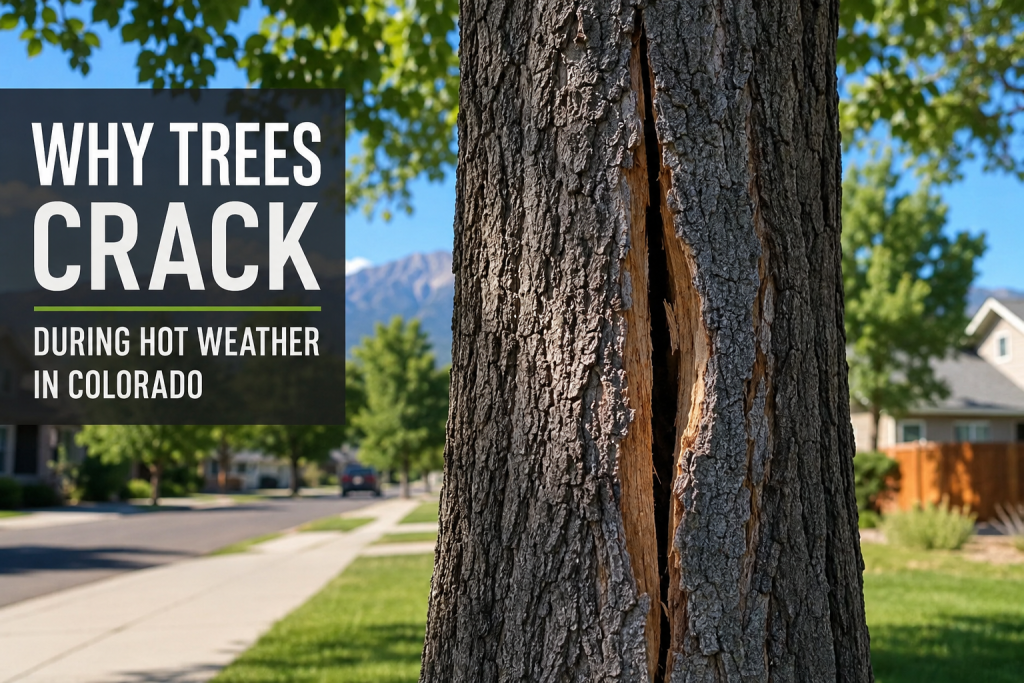 tree trunk crack during hot weather in a Colorado residential yard