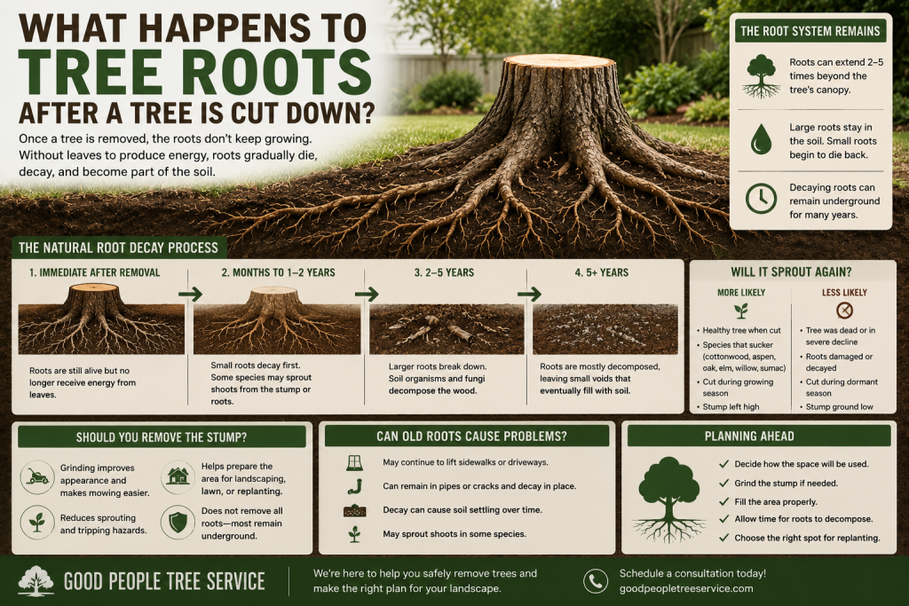 tree stump and roots left in Colorado soil after tree removal